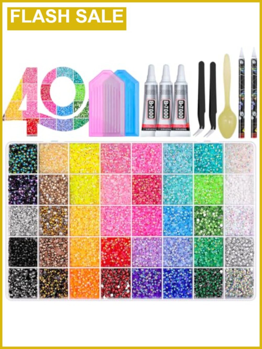 52000 Pcs Rhinestones Kit with Glue Tweezers Trays